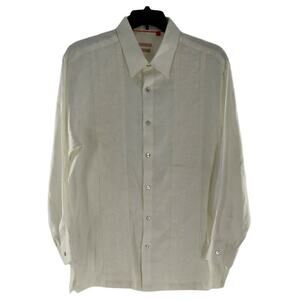 Men's 100% Irish Linen Jon Sonen Embroidered Front Guayabera Style Shirt Size XL